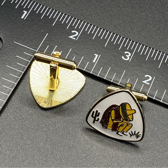 Cuff Links Mexican Siesta Man With Sombrero Enameled Gold Tone - Picture 5 of 6
